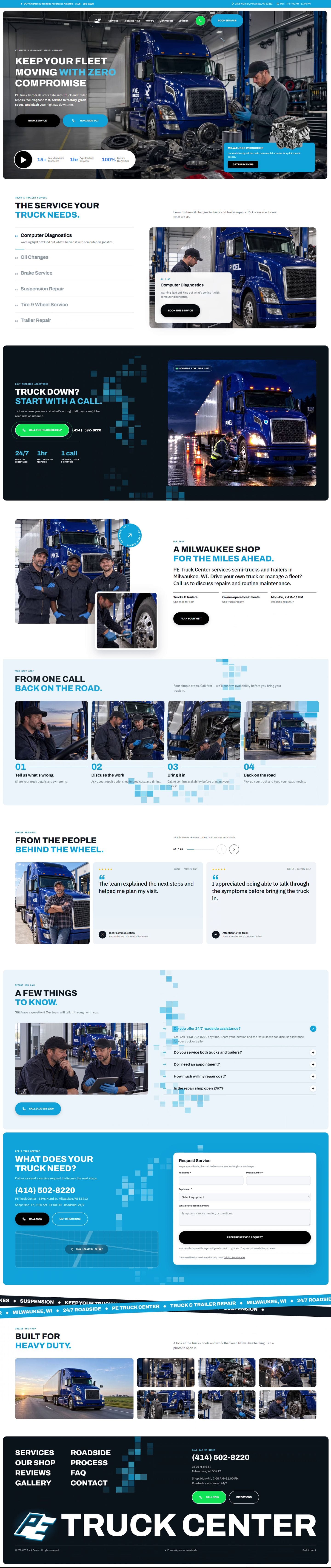 Сайт «Ремонт вантажівок PE Truck Center» — повна сторінка